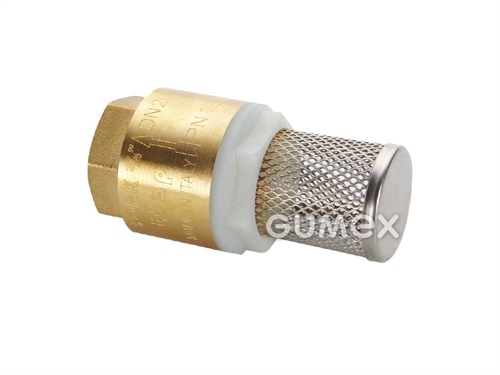 Sací koš se zpětnou klapkou a sítkem DN 15mm, vnitřní závit G 1/2", sítko nerez, záklopka PVC, tělo mosaz
